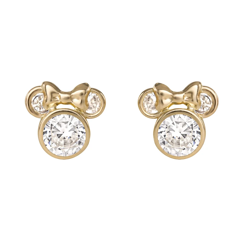 Disney Minnie Mouse Womens Girls Gold Plated Stone Set Stud Earrings