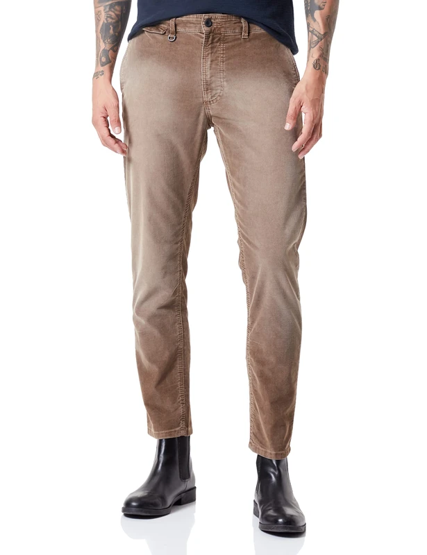 camel active Men's Tapered Fit Toronto Chino Pants, Brown, 38 W/32 L