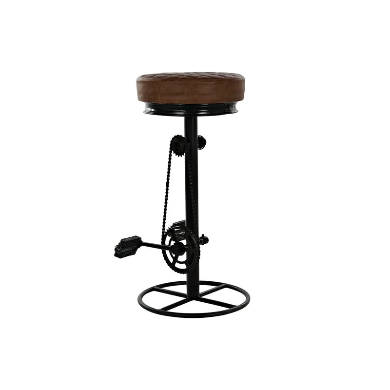 DKD Home Decor Black Leather Metal Light Brown Stool (44 x 38 x 82 cm)