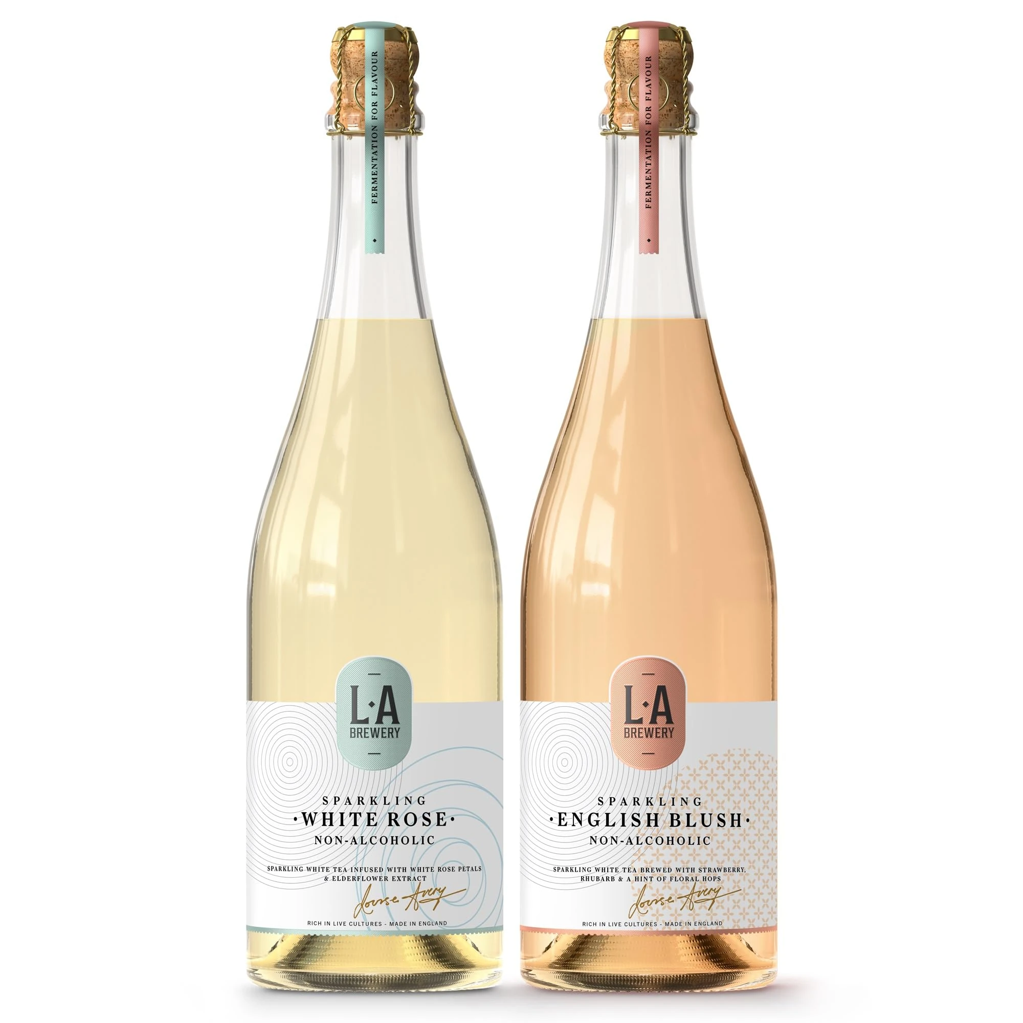 L A Brewery | Non Alcoholic Sparkling Craft Kombucha Drink - New English Blush and Sparkling White Rose Twin Pack 2 x 750ml - Low Calorie Kombucha Tea, Gluten Free & Vegan Soft Drinks Brewed in the UK