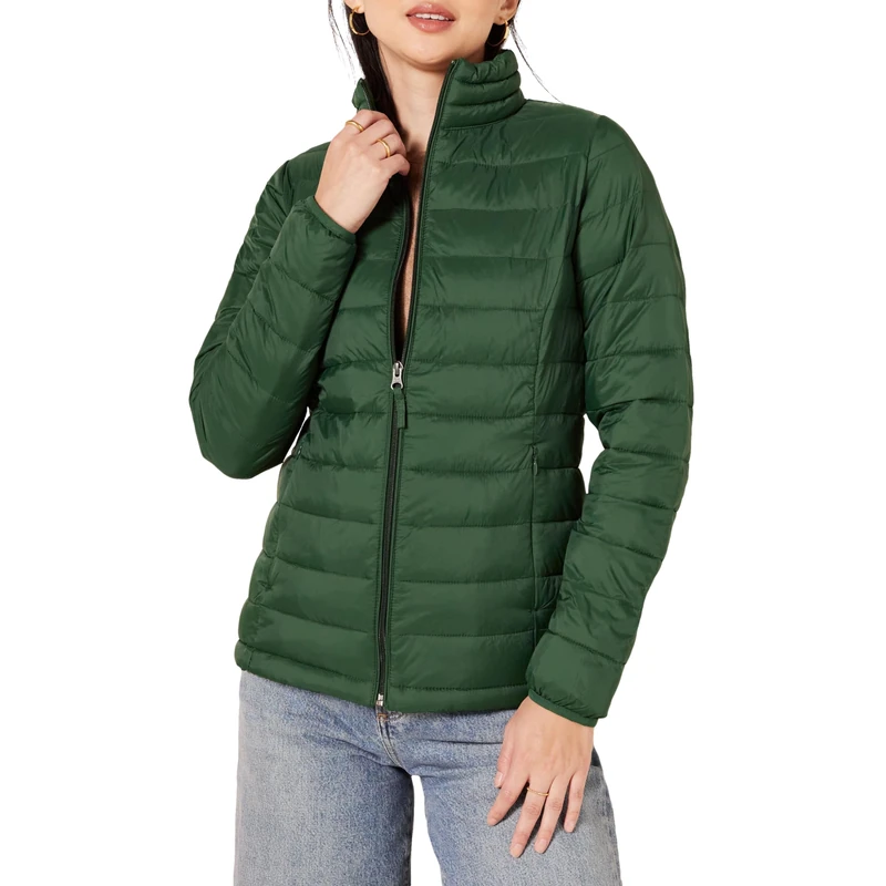 Amazon Essentials Women's Lightweight Long-Sleeved, Water-Resistant, Packable Puffer Jacket (Available in Plus Size), Dark Green, S