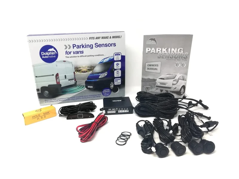 Dolphin Automotive VPS450 Rear Van Reverse Parking Sensor Rear Kit, 4 Sensors with Extensions, Visual LED & Audio Alerts (Silver)
