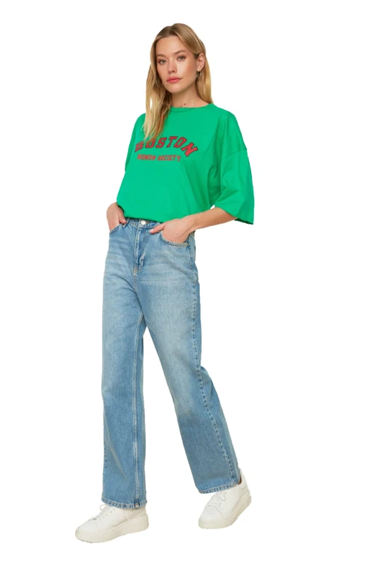 Trendyol Woman High Waist Wide Leg 90's Wide Leg Jeans Blau