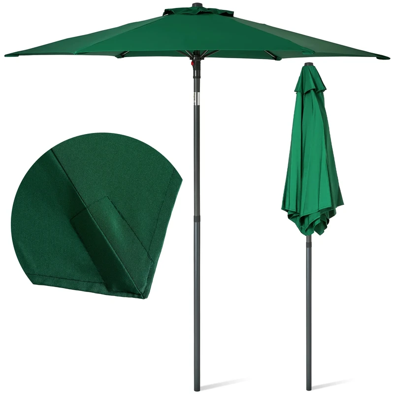 SUNMER 2M Garden Parasol, Sun Shading Umbrella, Easy Open/Close Push Up with Tilt, Water Repellent Polyester, Powder-Coated Steel Frame, UV 30+, Pole Width 32mm - Green