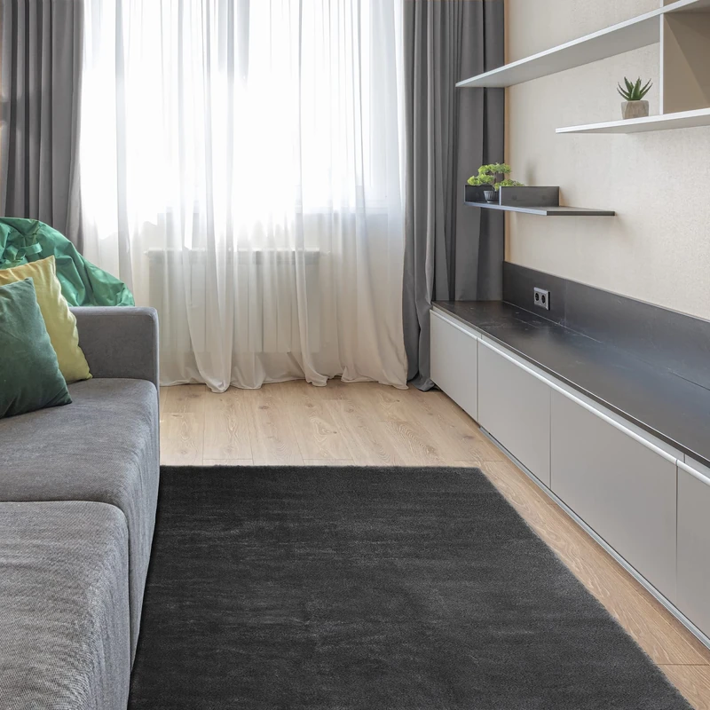 ECOMMERC3 Soft - Salon Rug Medium Pile Anthracite 80 x 150 cm with Soft and Padded Texture | Non-Slip Polyester Carpet and 3D Backing | Machine Washable Rug - Image 1