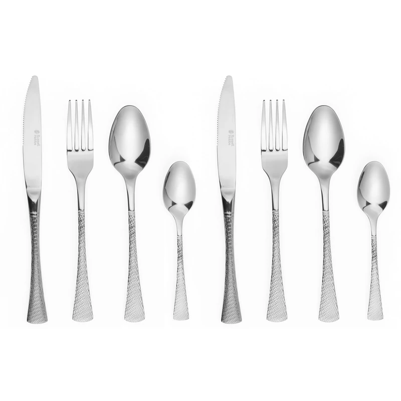 Russell Hobbs COMBO-7571 Cutlery Set, 32 Piece Milan Set, 18/10 Stainless Steel Table Utensils, for 8 People, Unique Design, 50 Year Guarantee, Includes Knives/Forks/Dessert Spoons/Teaspoons
