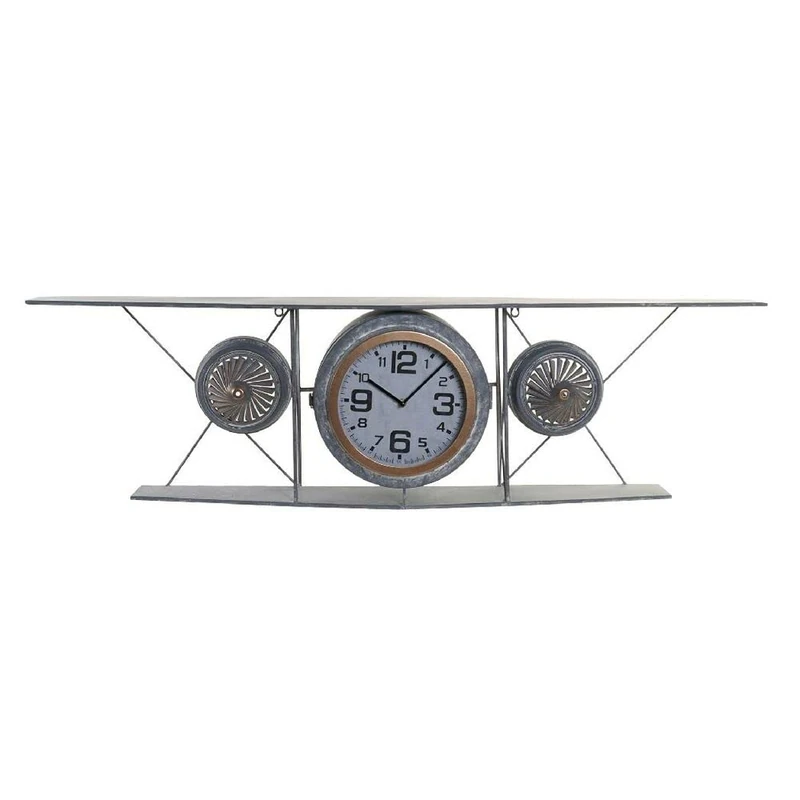 DKD Home Decor Wall Clock Glass Iron Plane Wood MDF Dark Grey (120 x 21 x 33.5 cm)