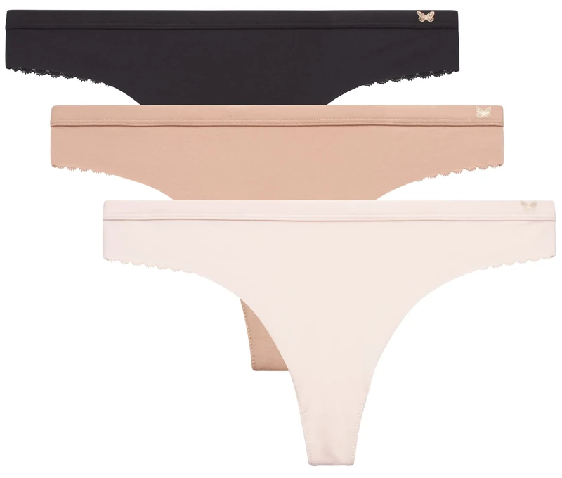 Jessica Simpson Women's Underwear - 3 Pack Microfiber Lace Thong Panties (S-XL) (Black/Pearl Black/Dolce, Large) - Image 1