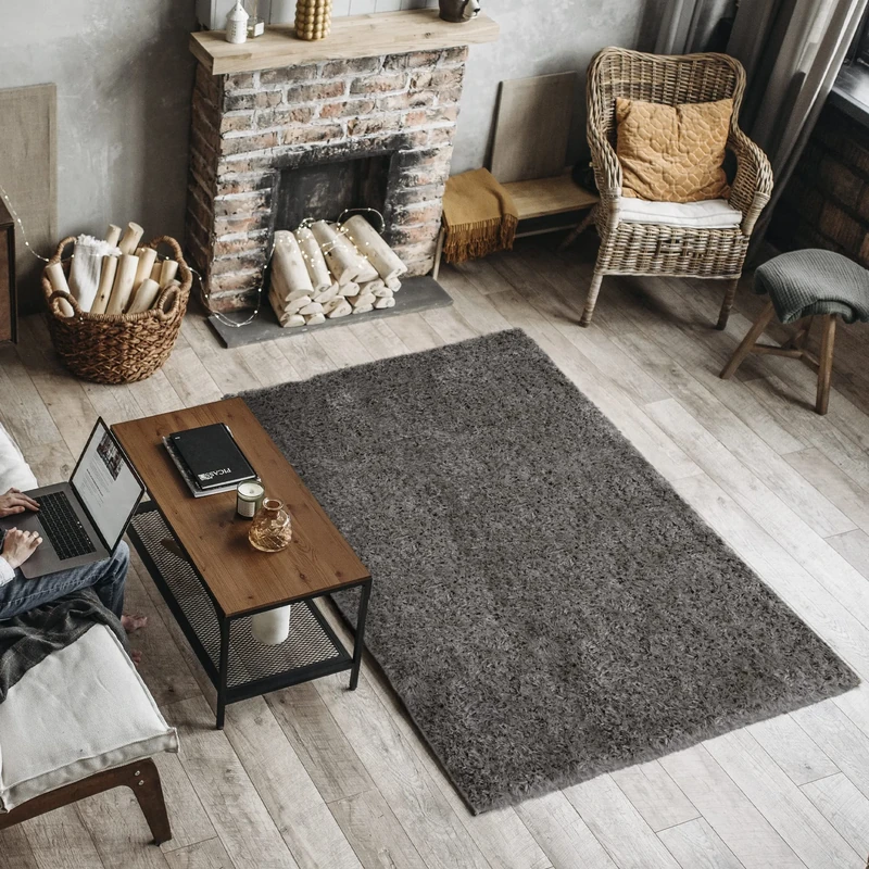 ECOMMERC3 Exclusive Living Room Rug Long Pile Padded and Very Soft Anthracite 60 x 120 cm Living Room Rug Made of Polyester and Jute Back - Image 1