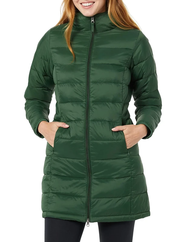 Amazon Essentials Women's Lightweight Water-Resistant Packable Hooded Puffer Coat (Available in Plus Size), Dark Green, X-Large