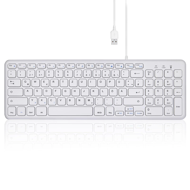 Perixx PERIBOARD-213W DE Compact Wired USB Keyboard with Quiet Scissor Structured Keys for Computer, Numeric Keypad, Laptop and Tablet, White, QWERTZ…