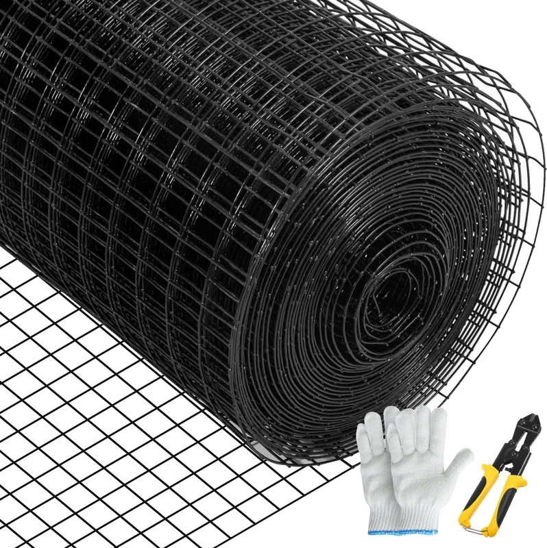 VEVOR Hardware Cloth, 48" x 50' & 1"x1" Mesh Size, Galvanized Steel Vinyl Coated 16 Gauge Chicken Wire Fencing with A Cutting Plier & A Pair of Fabric Gloves, for Garden Fencing & Pet Enclosures,
