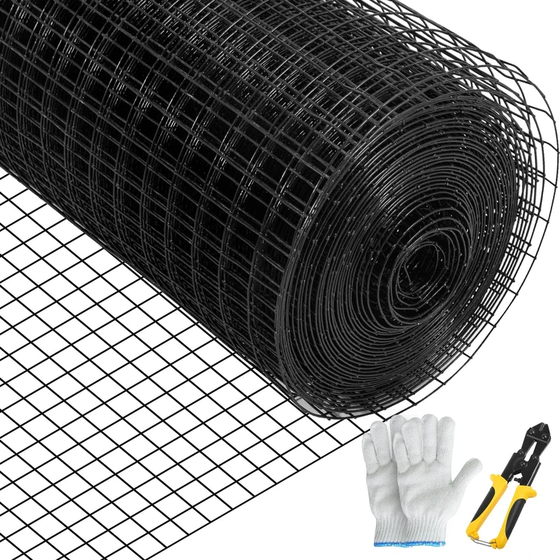 VEVOR Hardware Cloth, 36" x 50' & 1"x1" Mesh Size, Galvanized Steel Vinyl Coated 16 Gauge Chicken Wire Fencing with A Cutting Plier & A Pair of Fabric Gloves, for Garden Fencing & Pet Enclosures, - Image 1