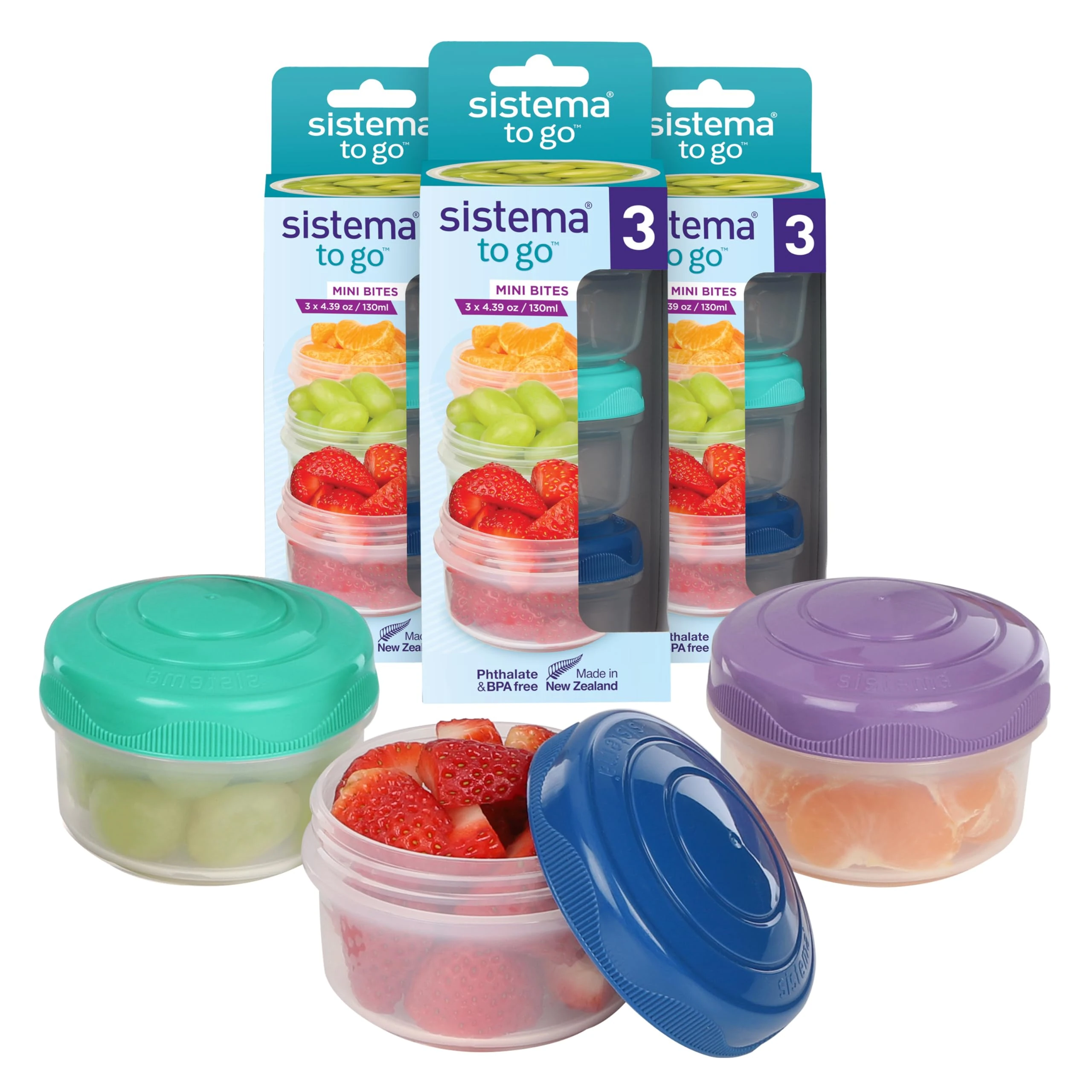 Sistema TO GO Mini Bites Snack Pots | 130 ml | Stackable Snack Boxes for Kids Travel | Food Containers with Lids | 9 Count