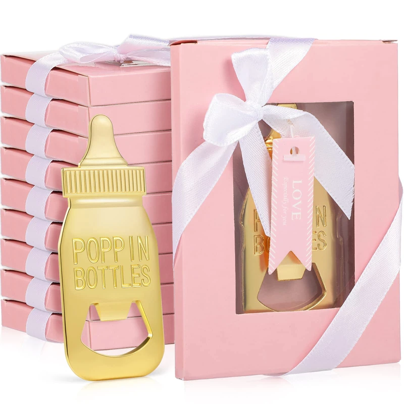 50 Piece Baby Shower Favors - Popping Bottle Opener, Feeder Shaped, Souvenirs for Wedding Party Favor Decoration (Pink) - Image 1