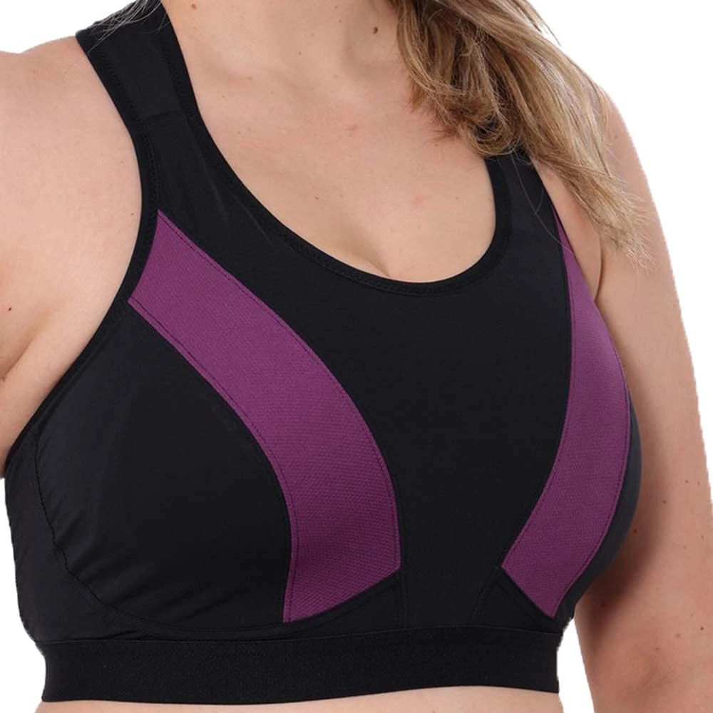 Ladies Black & Purple Multiway Crossover Sports Bra up to Plus Sizes for Women High Impact No Bounce Non Wired Large Busts Gym Exercise Yoga Running Athletic Workout Sportswear (34 E, Black & Purple)