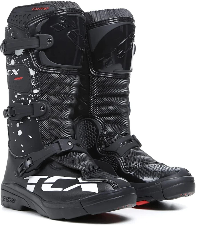 TCX - Comp Kid, Children's Motocross Boots, Microfibre Upper, 3 Buckles Polyurethane Closure with Micrometric Adjustment and Velcro, Black/White