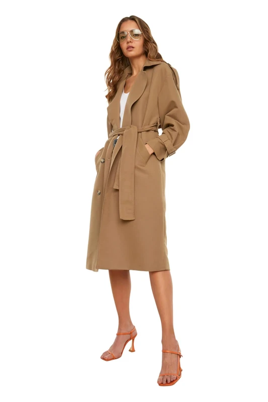 Trendyol Women Oversize Double-breasted Woven Trench Coat