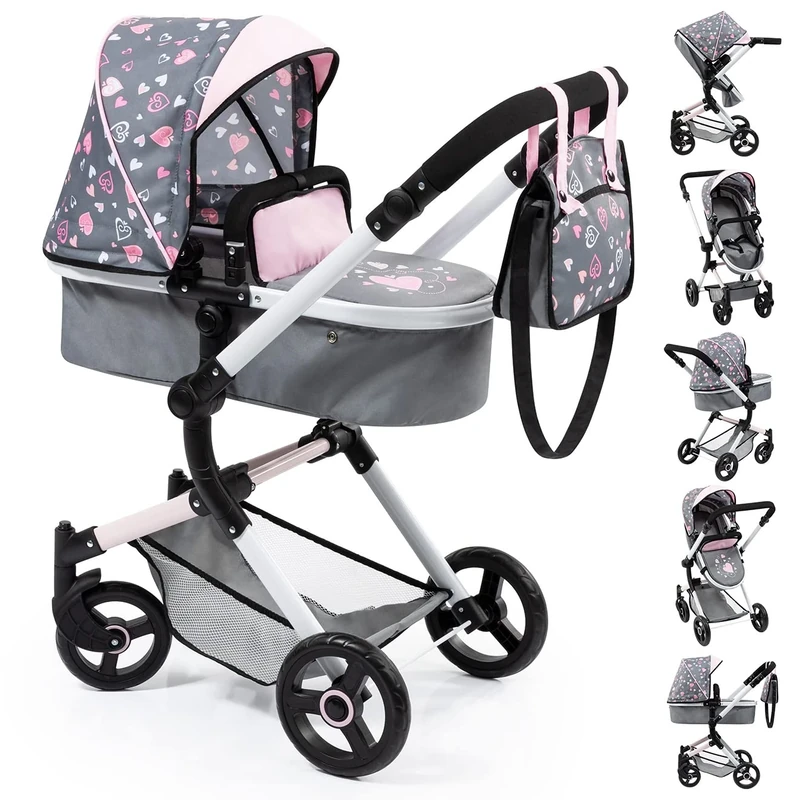 Bayer Design 18419AA Combi doll's pram Neo Vario with bag, Grey, Pink
