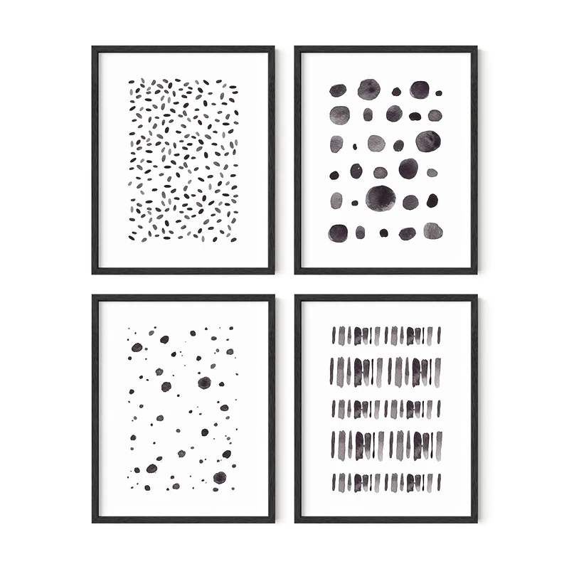 HAUS AND HUES Black and White Abstract Wall Art - Set of 4 Minimalist Black and White Posters for Walls, Aesthetic Contemporary Posters for Bedroom (Black Frame, 11x14)