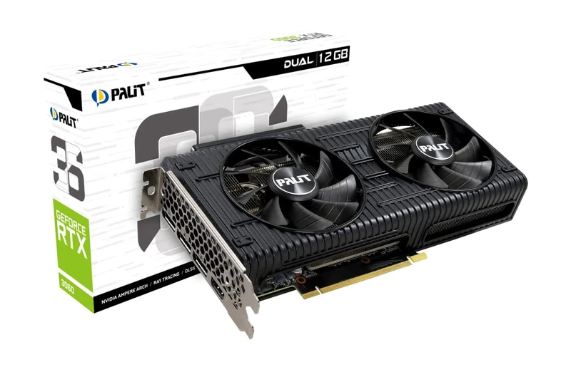 Palit GeForce RTX 3050 Dual Graphics Card, 8GB, GDDR6, LHR, 3584 Core, 1320 MHz GPU, 1777 MHz Boost, Ampere Architecture, 3 x DisplayPort, HDMI, Dual Fans,NE63050019P1-190AD