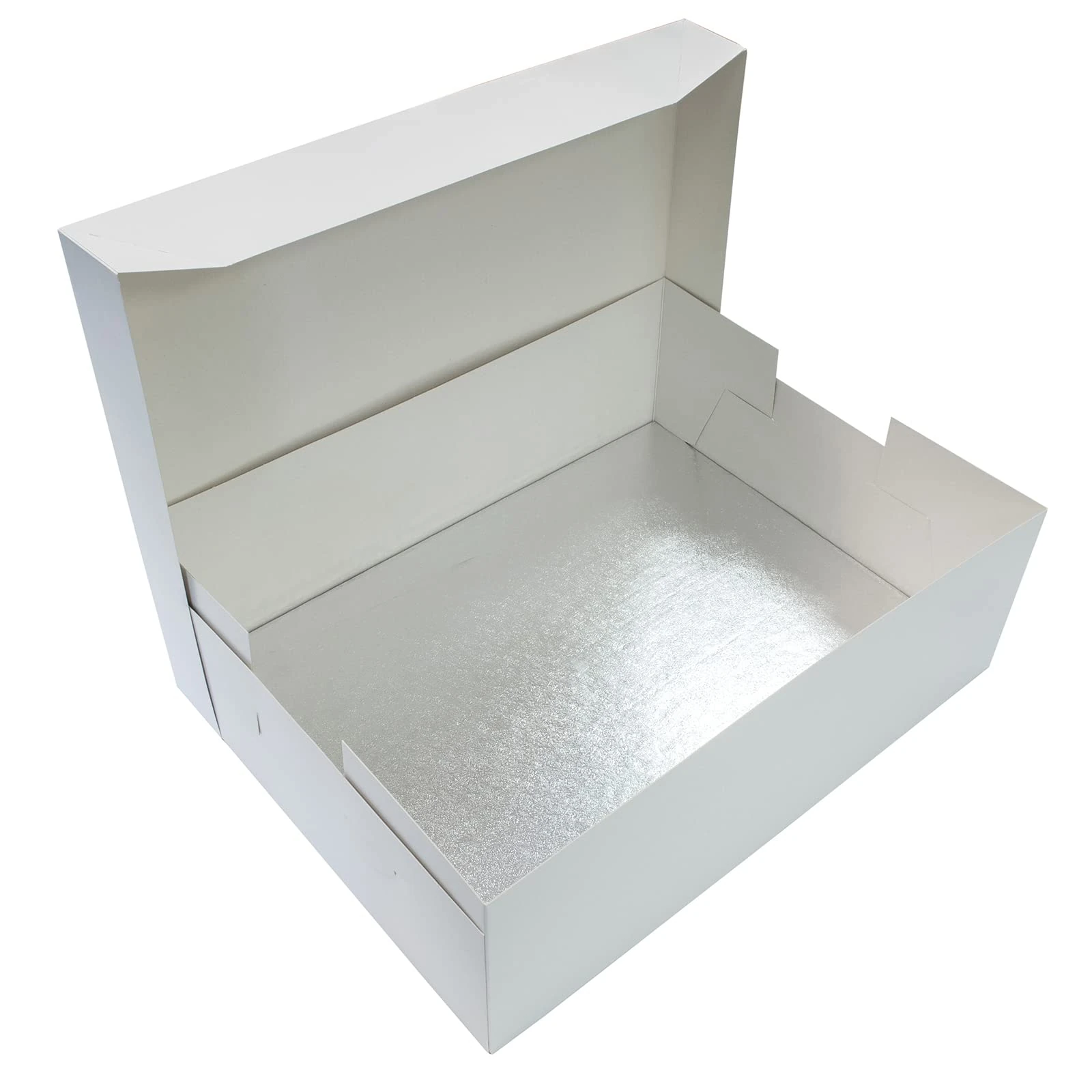 Culpitt 16" x 12" Cake Board & White Cake Box Combo, Oblong Silver Fern Cake Drum With Matching Box, 0.5'' (13mm) Thick, Rectangular Cake Transport, 406 x 304mm - Single Pack
