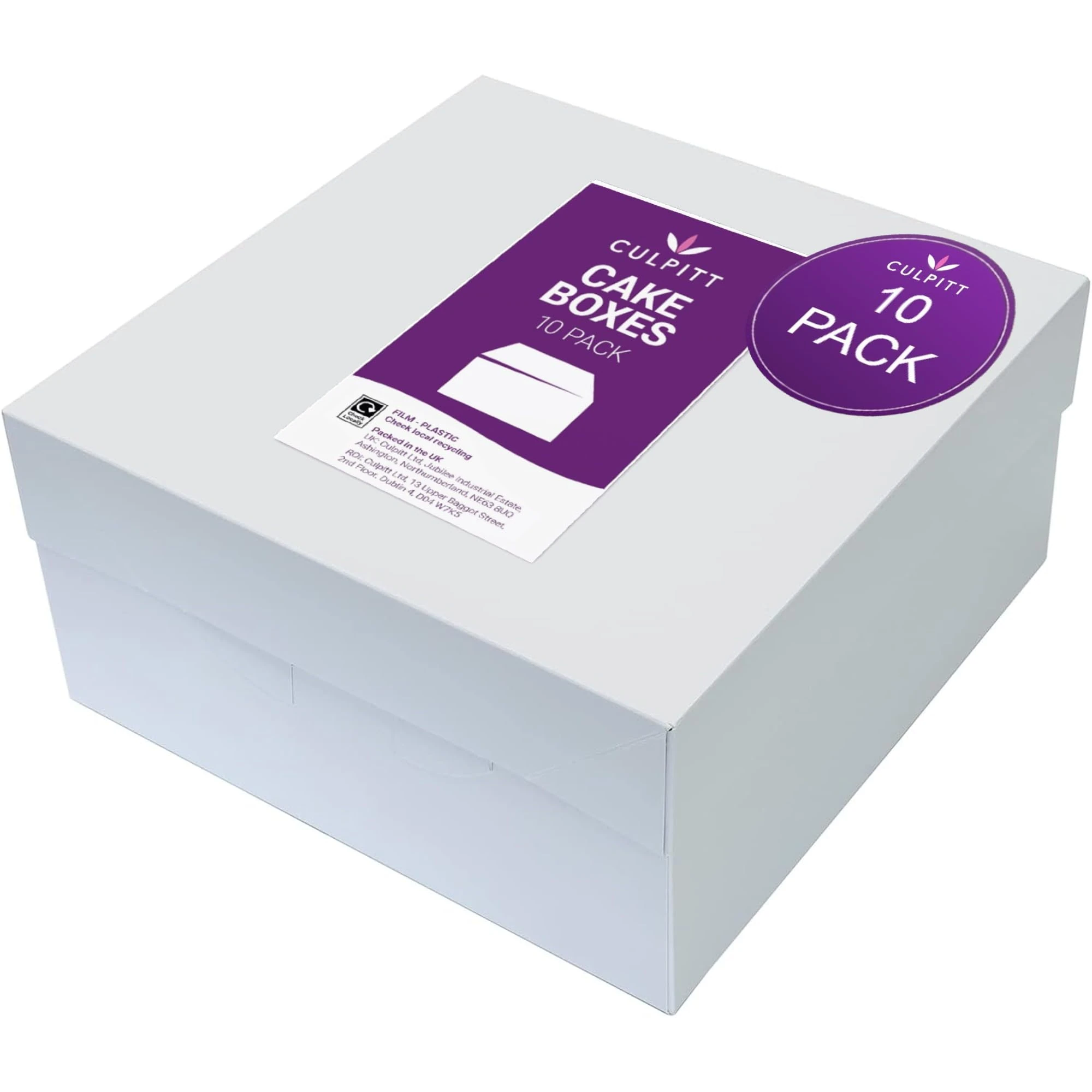 Culpitt 12" White Cake Box With Glued Lid, 10 Pack, 304 X 152mm, Rigid Transport And Protection For Birthday, Wedding, And Celebration Bakes, Cake Boxes