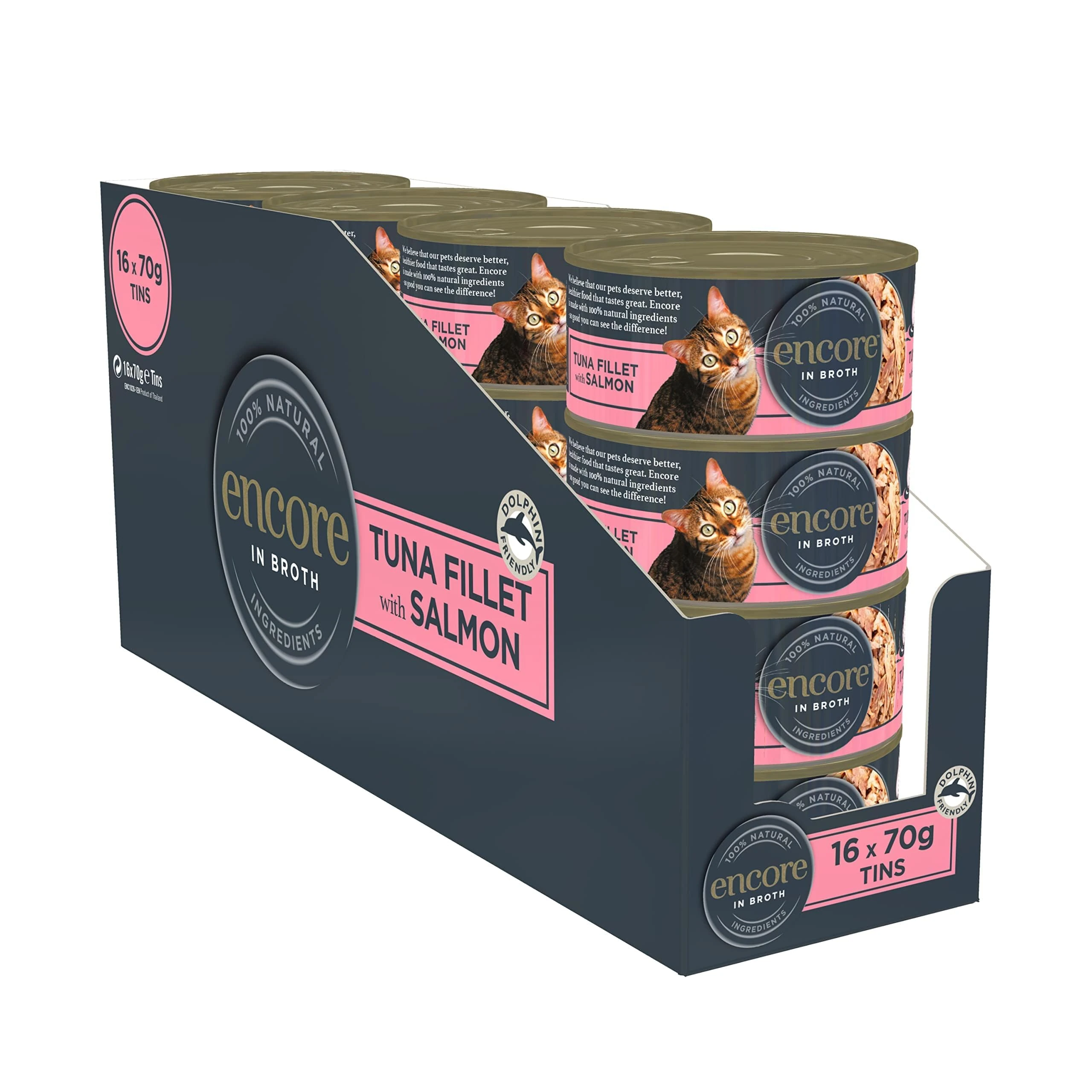 Encore Natural Wet Cat Food Tuna Fillet with Salmon in Broth 16 x 70g Tins