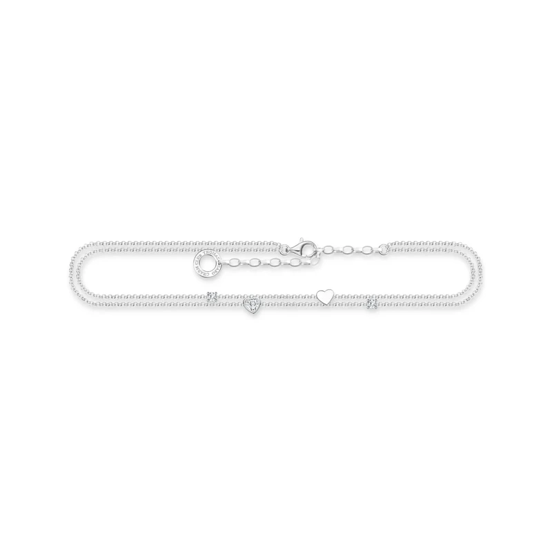 Thomas Sabo Anklet with Hearts and White Stones Silver 925 Sterling Silver