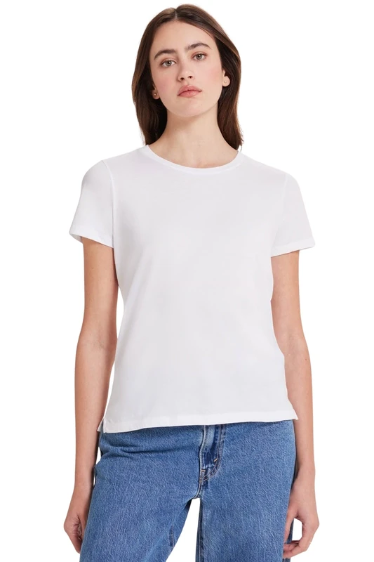 Goldie Lewinter Women's Organic Jersey Boy Tee T-Shirt, White, Large - Image 1