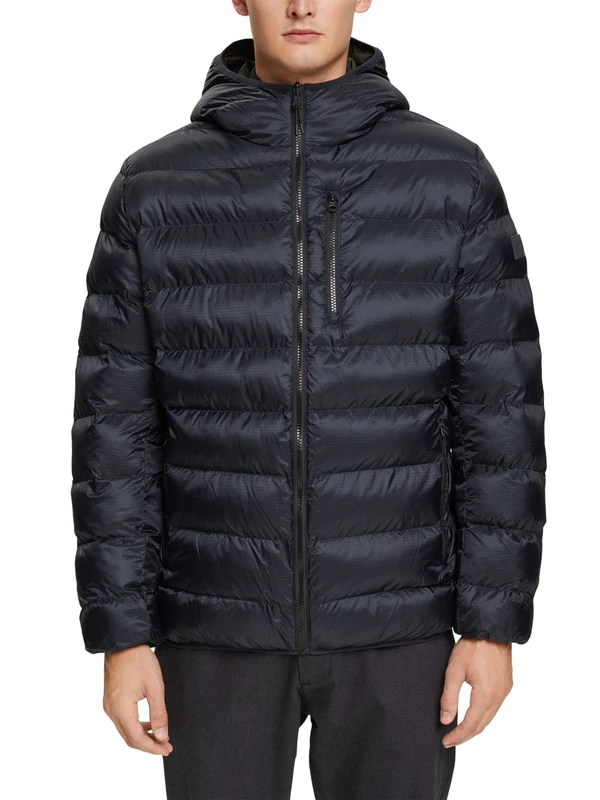 ESPRIT Quilted jacket with hood, black, L