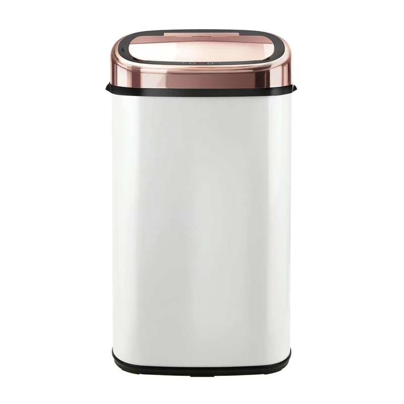 TOWER T80904RW Square Bin with Sensor in Rose Gold - Automatic Dustbin with Coated Surface to Protect Against Fingerprints - White and Rose Gold
