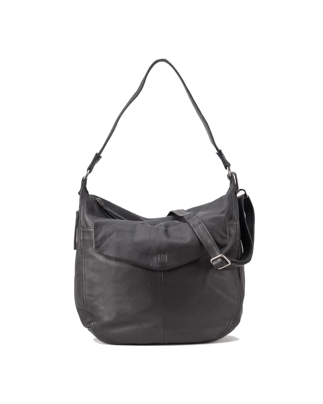 BIBA | Genuine Leather Handbag for Women, Boho Bag Jersey X JEX5L, Short and Long Handle, Zip Closure, Cowhide Leather, Black Color