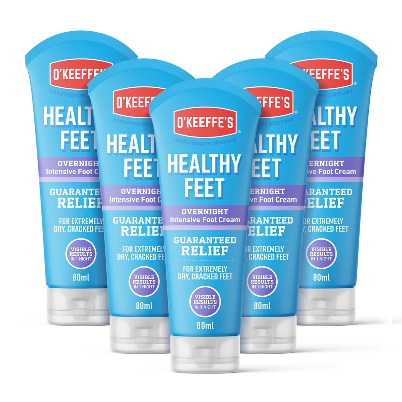 O’Keeffe’s Healthy Feet Overnight, 5 x 80ml Tubes – Intensive Foot Cream for Extremely Dry, Cracked Feet | Visible Results in 1 Night