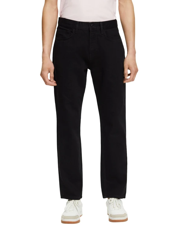 ESPRIT Straight Leg Mid Rise Jeans, Black Dark Washed, 30 W/34 L