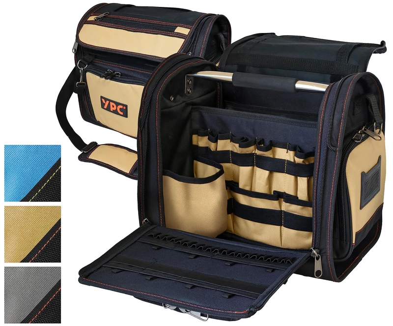 YPC Foreman XL Tool Bag - Portable Storage Bag with Carabiner Hook, Waterproof, Tear-Resistant, Sturdy Metal Handle & Shoulder Strap with Padding, Sand Black, 37 x 36 x 27 cm - 20 kg Load Capacity