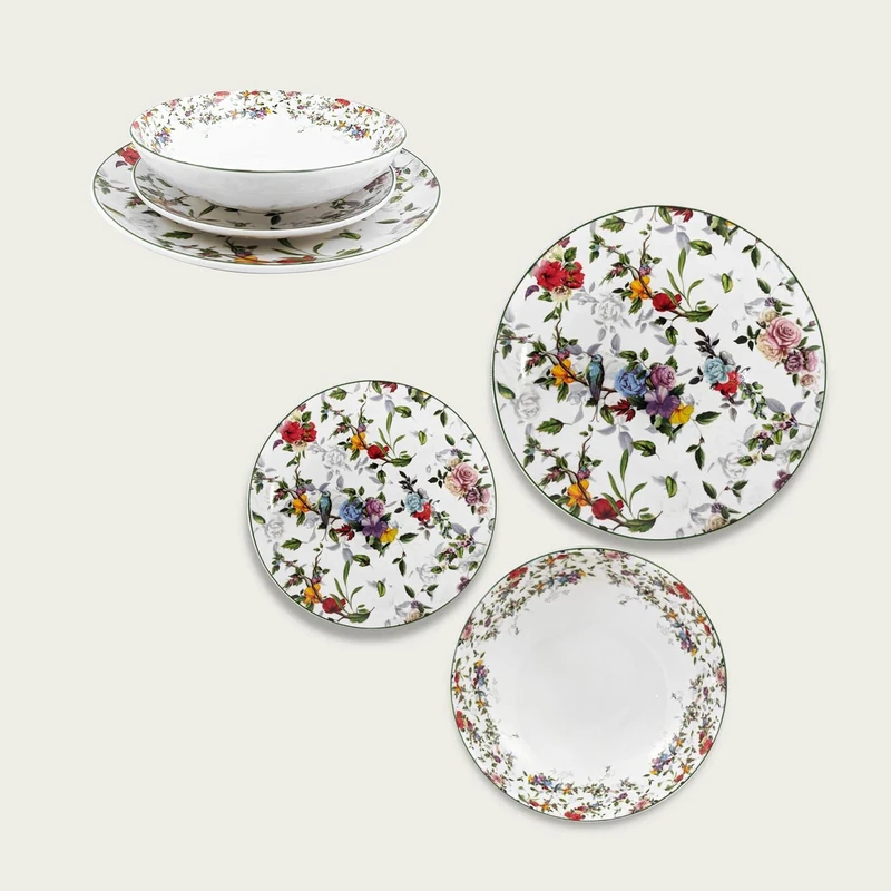 Maison Tortorà - Asturias Service 18 Matching Plates Porcelain Decoration - 6 Plates, 6 Bases, 6 Desserts