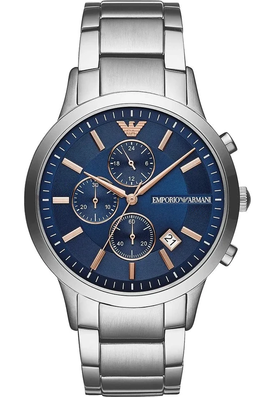 Emporio Armani Watch for Men, Chronograph Movement, 43 mm Silver Stainless Steel Case with a Stainless Steel Strap, AR11458