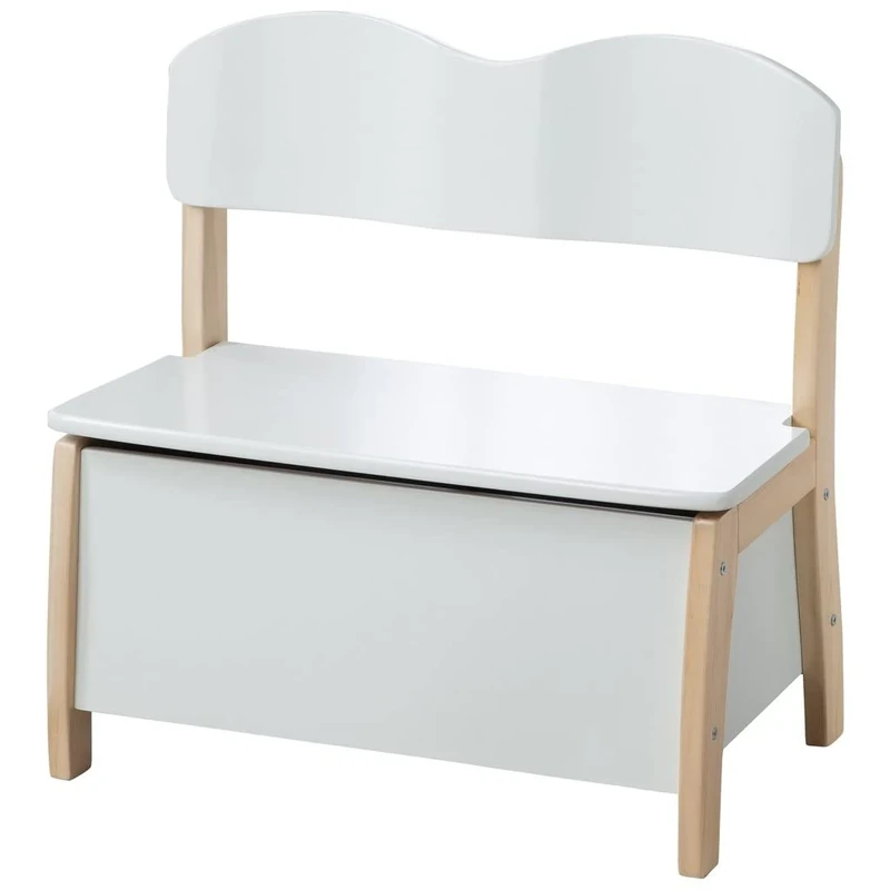 roba Wooden Children's Chest Bench - Kid's Bench Trunk Made of Solid Wood and MDF with Lacquered Seat and Backrest (White/Nature)