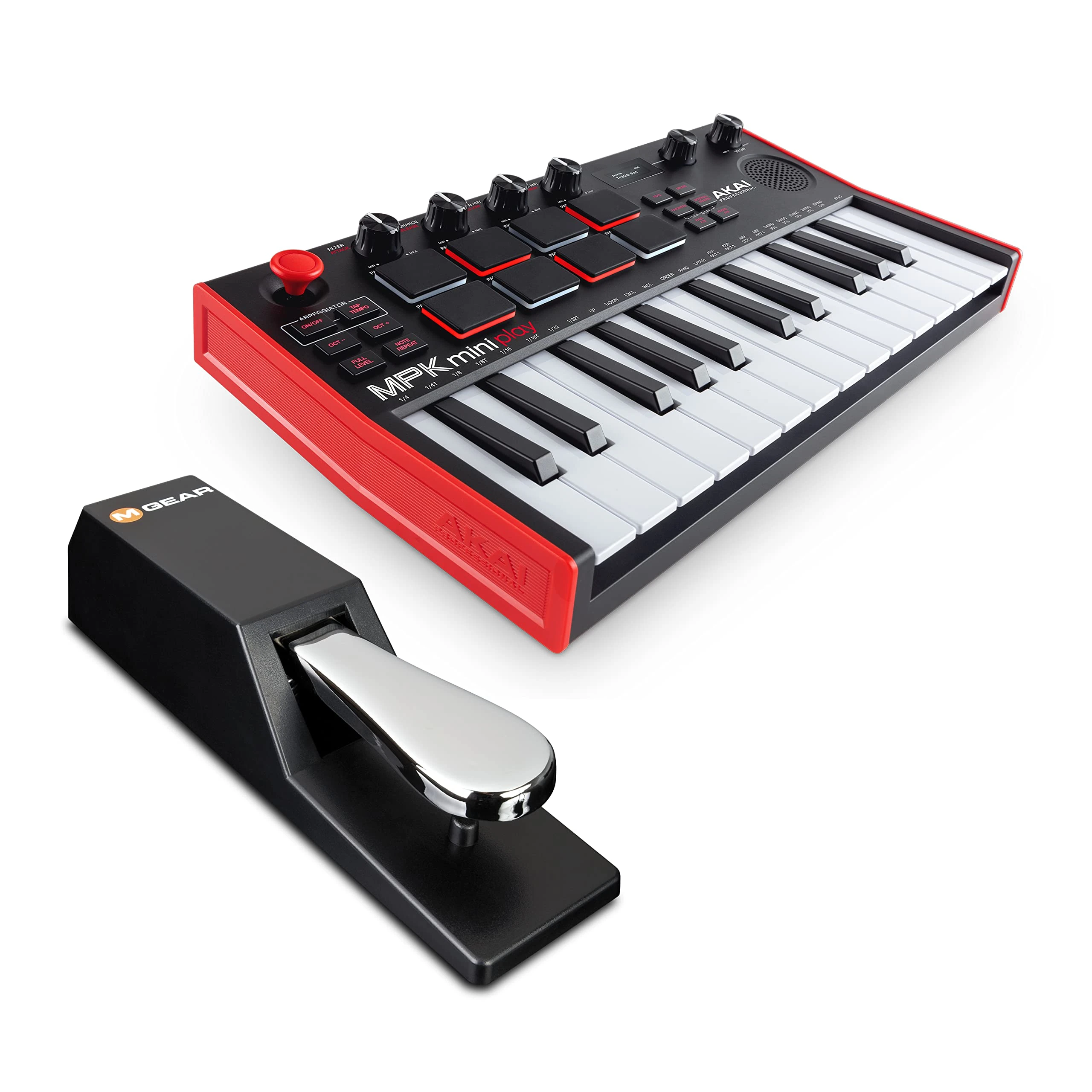 AKAI Professional MPK Mini Play MK3 - MIDI Keyboard Controller & M-Audio SP-2 - Universal Sustain Pedal with Piano Style Action, The Ideal Accessory for MIDI Keyboards, Digital Pianos