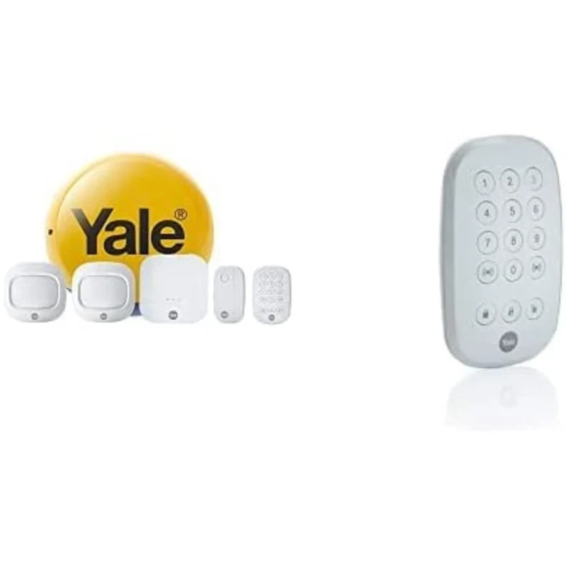 Yale IA-320 Sync Smart Home Alarm, Compatible with Alexa, Google & Philips Hue. 6-piece kit, Self-Monitored, Geofencing, 200m range & AC-KF Sync Smart Home Alarm Accessory Keypad, White