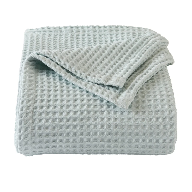 100% Cotton Waffle Weave Bed Blanket Bedding | Soft, Breathable, and Lightweight Blanket for All-Season | Perfect for Layering | Brielle Collection (King, ICY Blue)