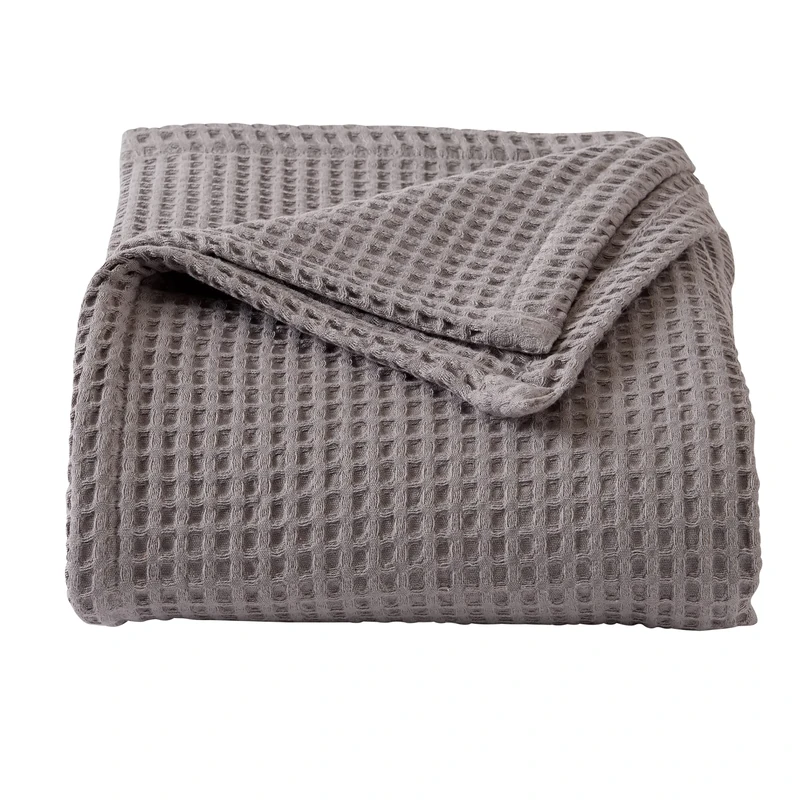Market & Place 100% Cotton Waffle Weave Bed Blanket | Soft, Breathable, and Lightweight Blanket for All-Season | Perfect for Layering | Brielle Collection (King, Charcoal)