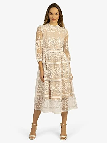 ApartFashion Women's Lace Dress, Cream-Nude, 8