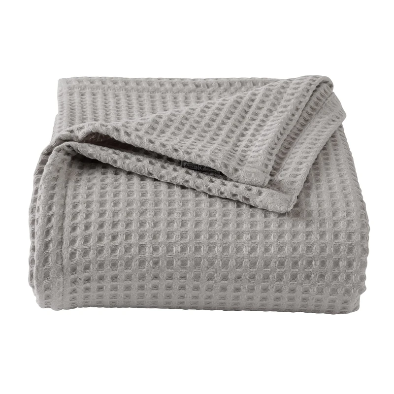 Market & Place 100% Cotton Waffle Weave Bed Blanket | Soft, Breathable, and Lightweight Blanket for All-Season | Perfect for Layering | Brielle Collection (King, Light Grey)