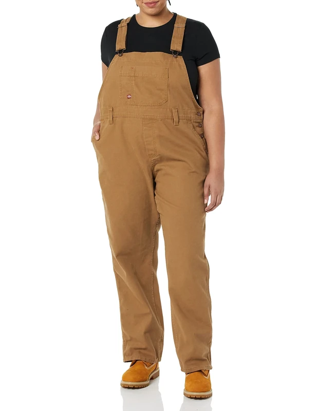 Dickies Women's Plus Relaxed Fit Straight Leg Bib Overalls, Brown, 22