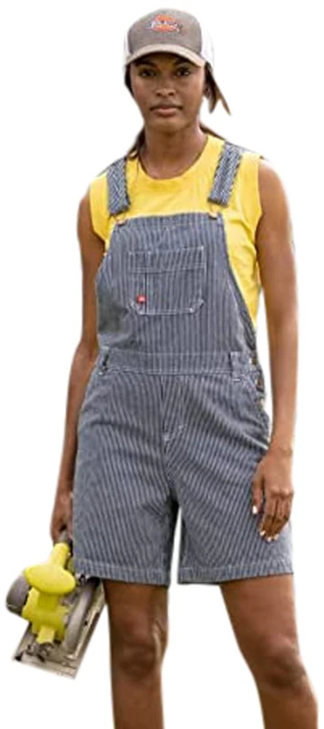 Dickies Women's 7in Bib Shortalls, Rinsed Hickory Stripe, XS