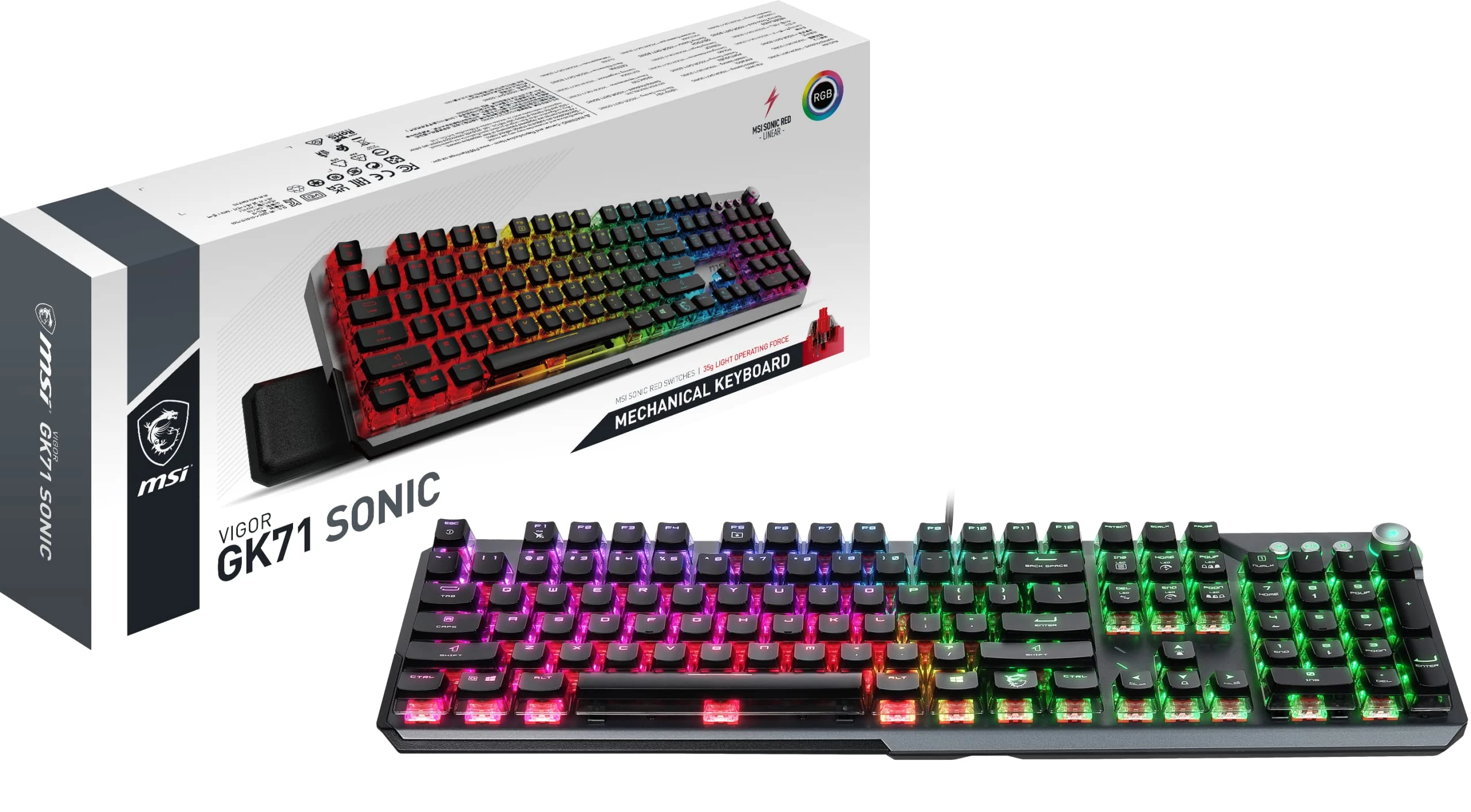 MSI Vigor GK71 Sonic US Layout Gaming Keyboard QWERTY (Wired, Sonic Red Switch, Black, RGB per Key)