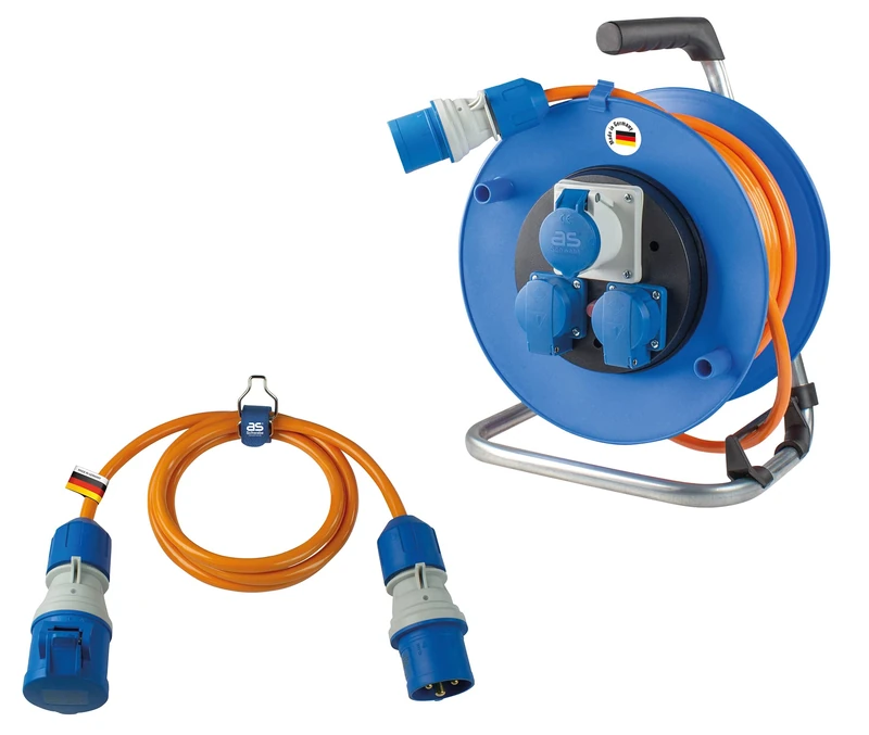 as - Schwabe Camping Camping Duo Set+, CEE Camping Cable Reel + 1.5 m CEE Extension Cable 3-Pin 25 m Polyurethane Instructions and Extension Cable + CEE Plug, Powerlight Voltage Display, 19704