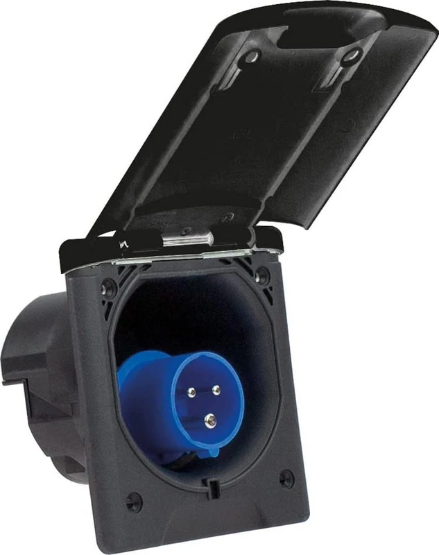 as - Schwabe Camping CEE Caravan Power Plug, 230 V / 16 A Camping Extension Plug, 3-Pin Plug for Caravans, Hinged Lid with Magnetic Closure, IP44, Made in Germany, Black I 62471 - Image 1